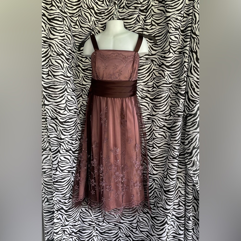 R&M RICHARDS SUMMER DRESS-sz 6. Lacy & satin brown.